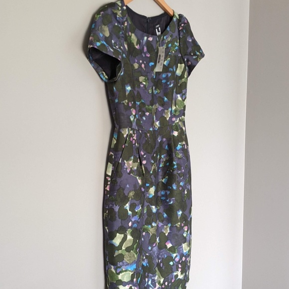 Silk and wool blend scoop neck watercolour dress size 0 J Crew - Picture 7 of 13
